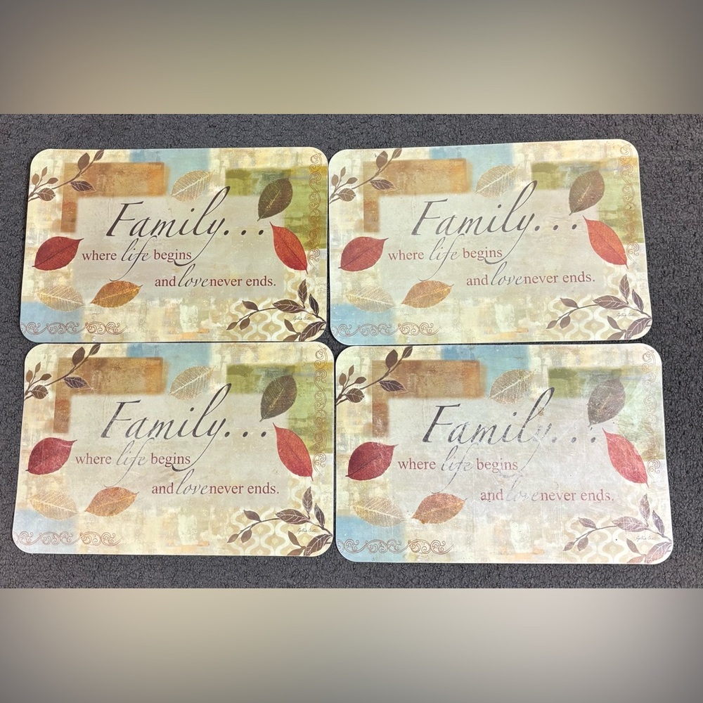 Cynthia Coulter Reversible Family Love Life & Damask Plastic Placemats 17” x 11”